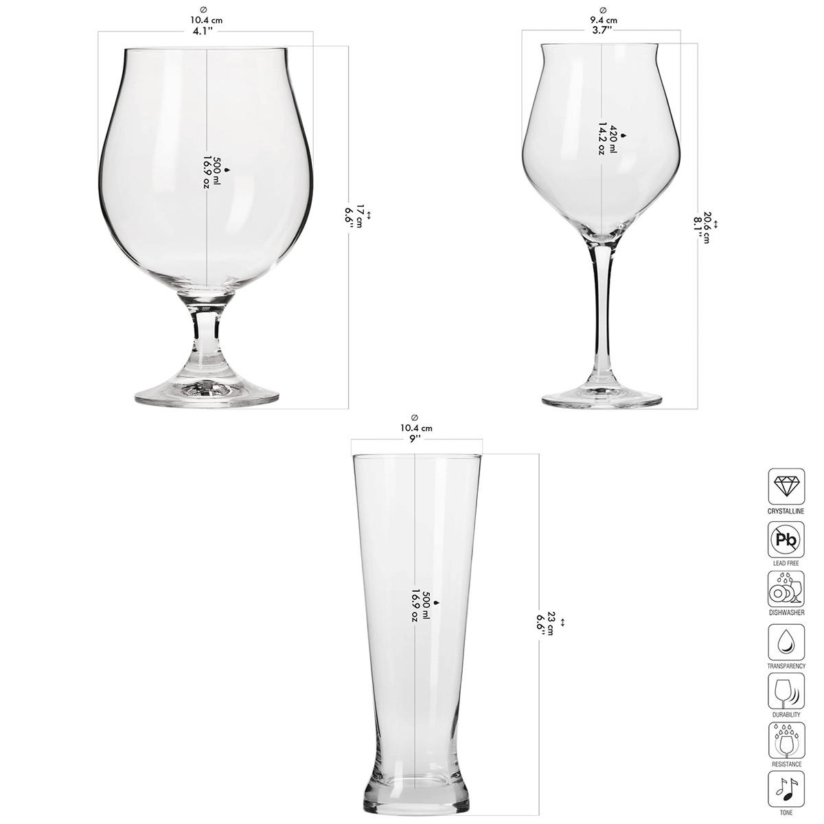 BIERGLÄSER SET Brewery, 6er-Set, 420 ml, 500 ml - Transparent, Glas (0.5L) - Krosno Glass
