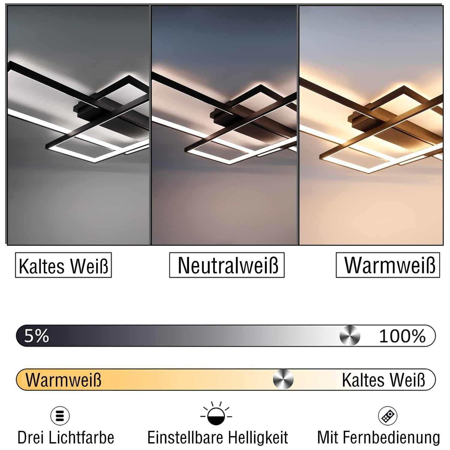 Thumbnail - ZMH Led-Deckenleuchte, Schwarz, Metall, Abstrakt, Rechteckig, 70x8x100 cm, Lampen & Leuchten, LED Beleuchtung, LED-Decke...