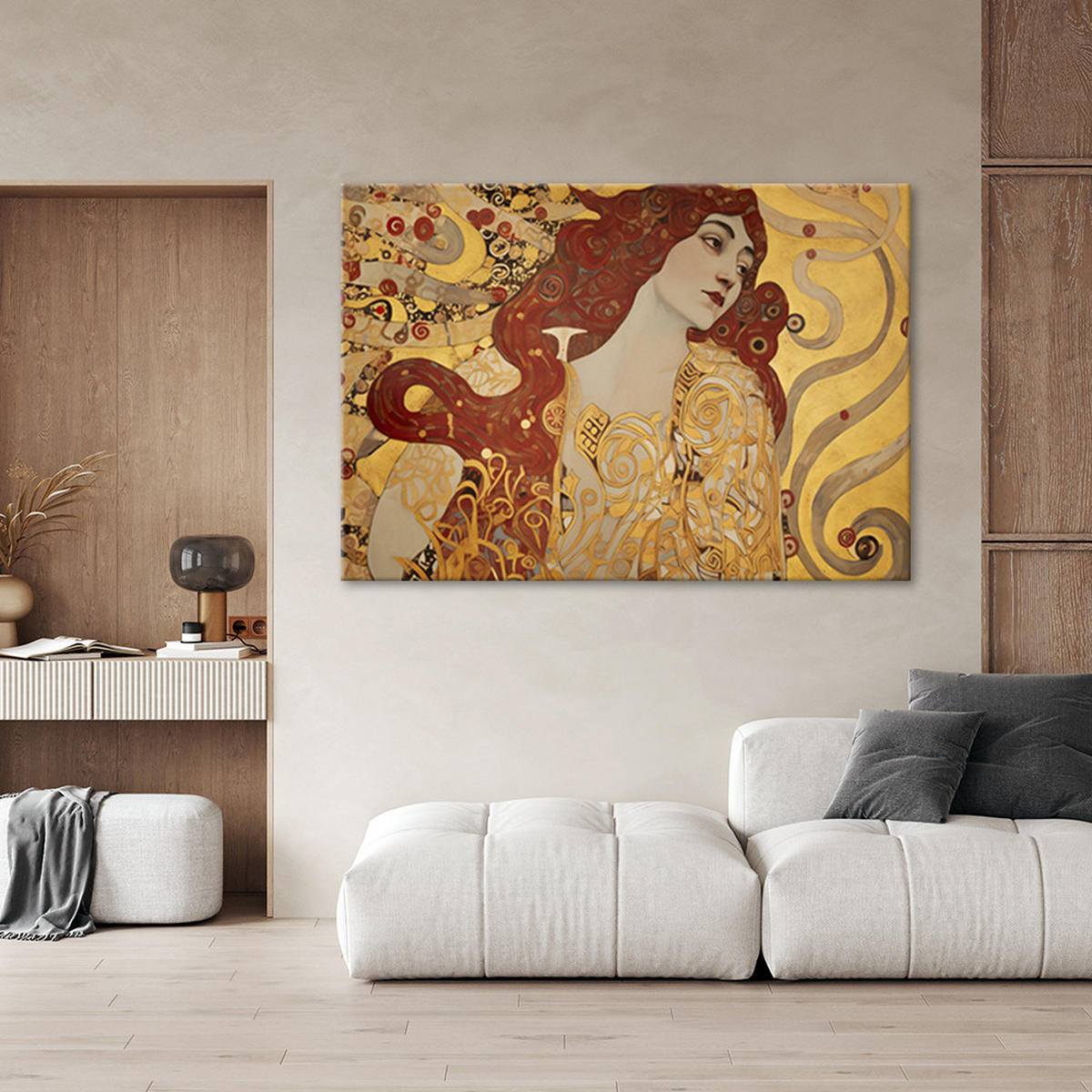 WANDBILD frau mit langem haar g. klimt - Goldfarben, Textil (60/40cm) - Feeby