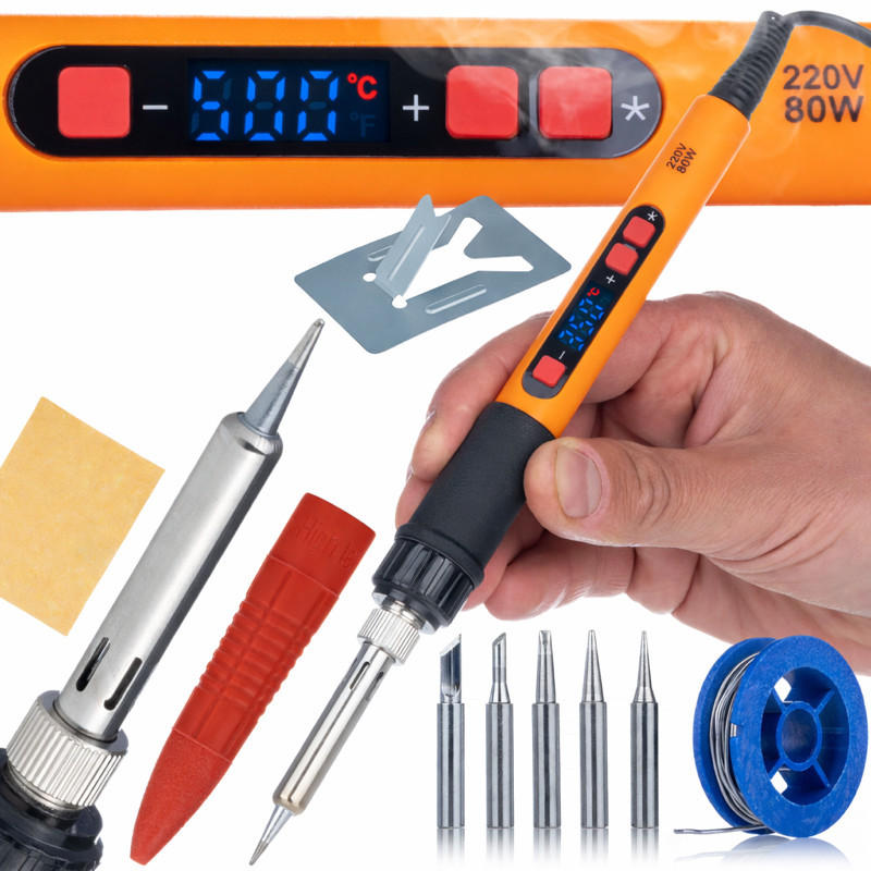 LÖTKOLBEN Electric S - 80W | 180-500°C | LCD-Anzeige | 6 Spitzen | 230V | 12-in-1 Set - Multicolor, Kunststoff (10/10/10cm)