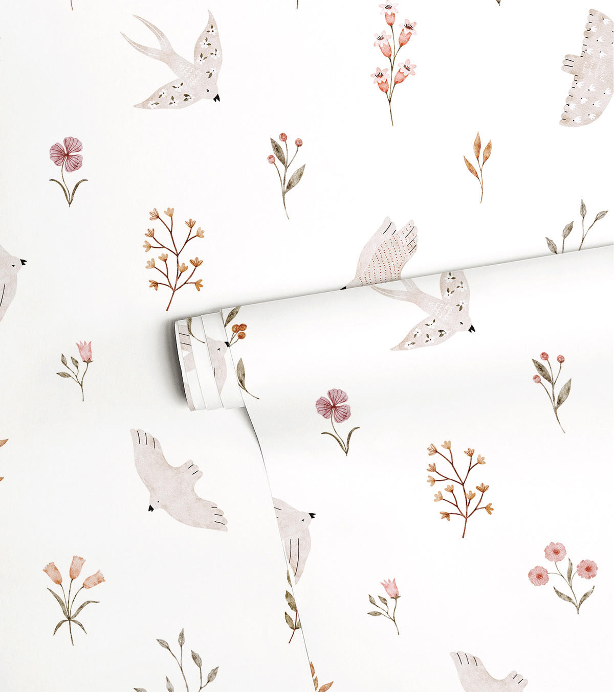 VLIESTAPETE Coccinella Blumen und Schwalben 50 cm x 10 m rosa/beige - Pink/Beige, Papier (50/1000cm) - Lilipinso