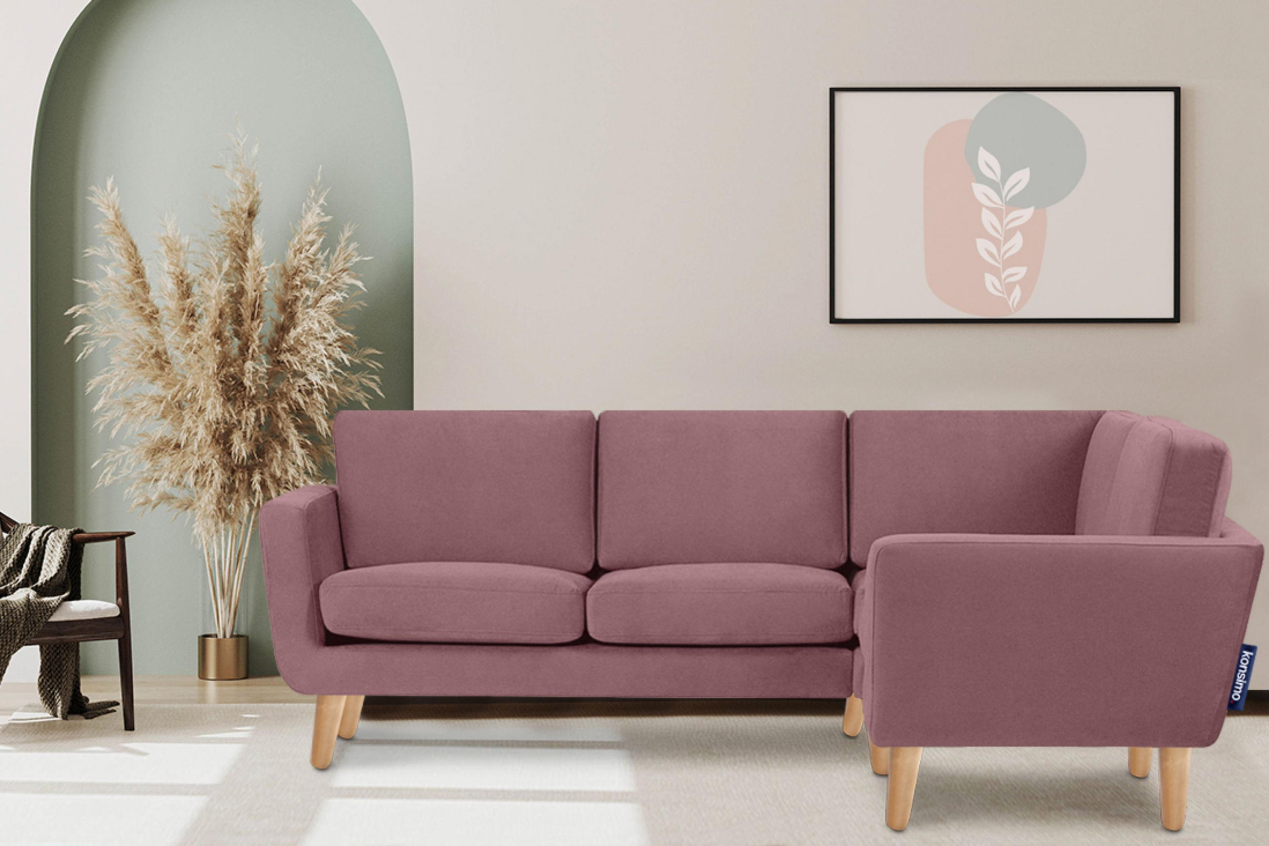Thumbnail - Konsimo® Ecksofa-Rechts, Koralle, Textil, L-Form, 220x181 cm, FSC 100%, Hergestellt in Europa, Wohnzimmer, Sofas & Couch...