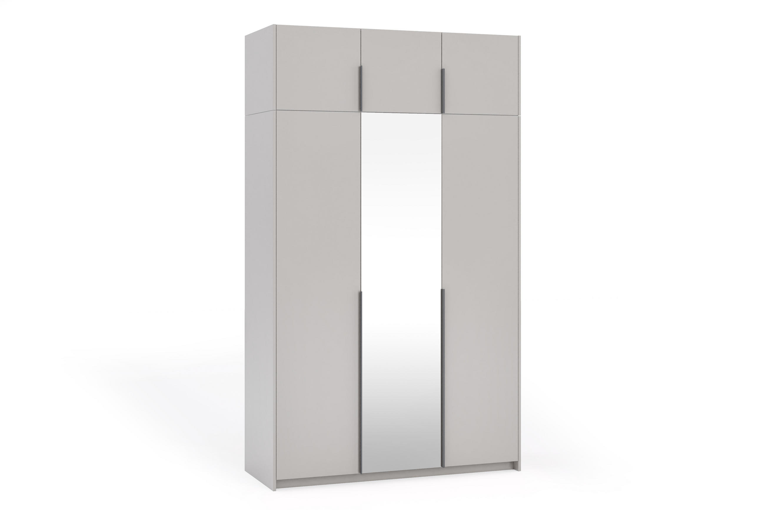 DREHTÜRENSCHRANK Apollonia I mit Spiegel 150x204cm 3-türig, kaschmir, schwarze Griffe - Kaschmir/Schwarz, Kunststoff (58/250/150cm) - Margaret Hadas24
