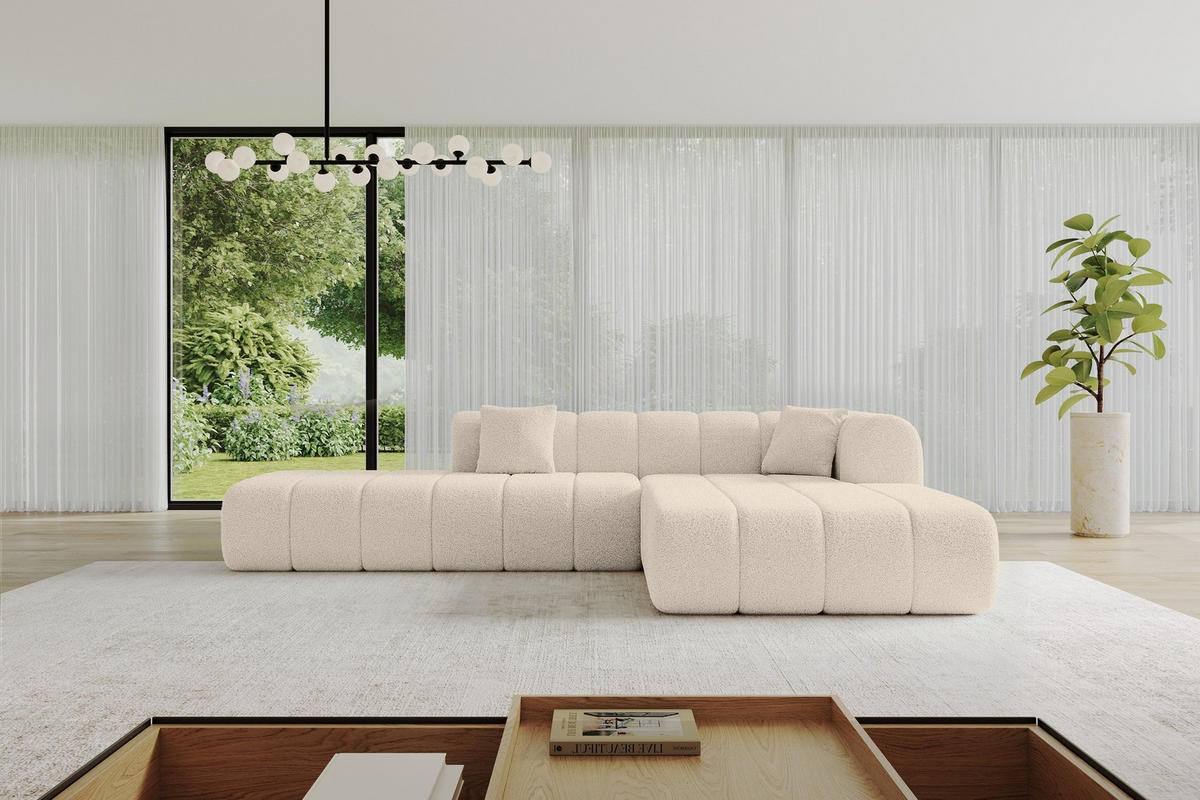 ROHOVÁ SEDAČKA s otomanem, pravá BILA-L 289x176x71 Tmavě béžová Buklé - kapučínová/černá, kompozitní dřevo/textil (289/176cm) - ALTDECOR