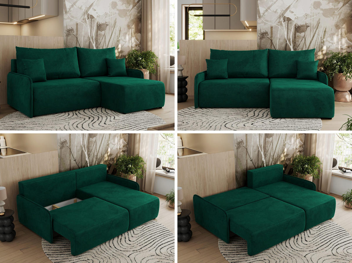 ECKSCHLAFSOFA ARPA L Dunkelgrün Velvet - rechts - Dunkelgrün/Schwarz, Kunststoff/Textil (150/198cm) - MKS
