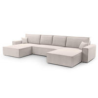 WOHNLANDSCHAFT Cedria Weiß 389/145/85 cm mit Schlaffunktion - Creme/Schwarz, Kunststoff/Textil (389/85/145cm) - AX Living