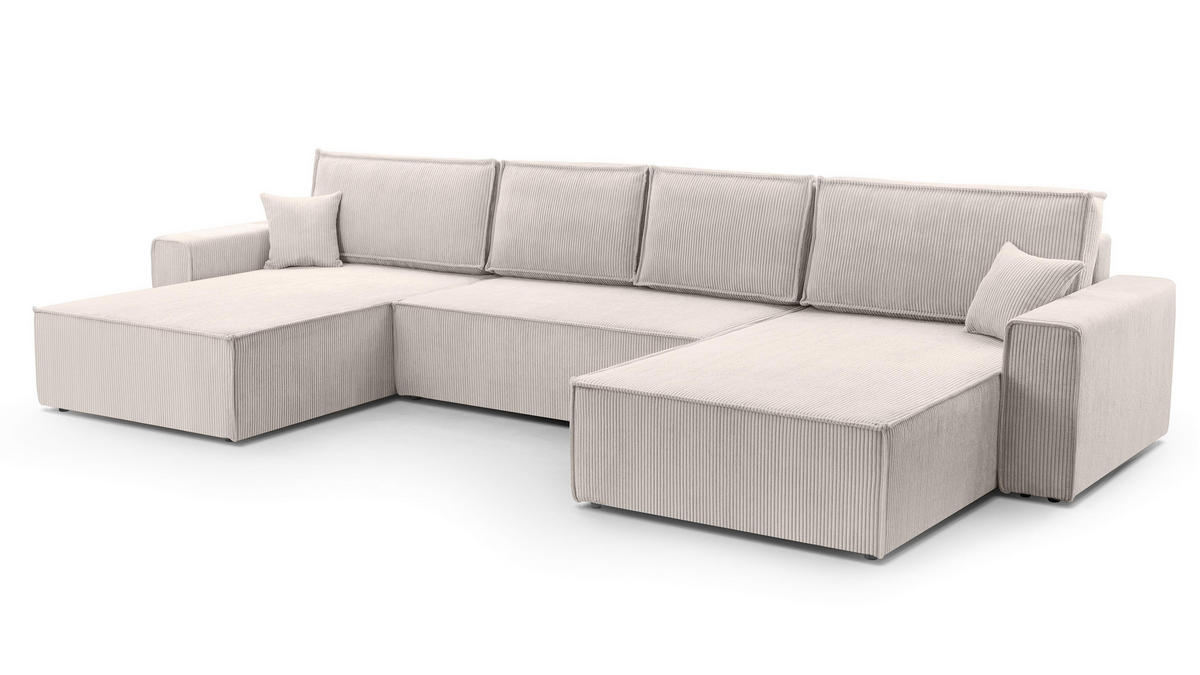 WOHNLANDSCHAFT Cedria Weiß 389/145/85 cm mit Schlaffunktion - Creme/Schwarz, Kunststoff/Textil (389/85/145cm) - AX Living