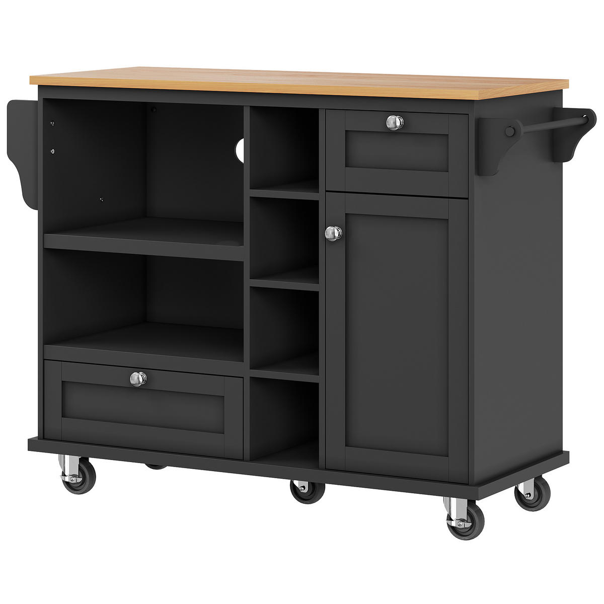KÜCHENINSEL 129/46/96 cm schwarz mit Rollen und Stauraum - Schwarz, Holzwerkstoff (139/92/46cm) - OKWISH