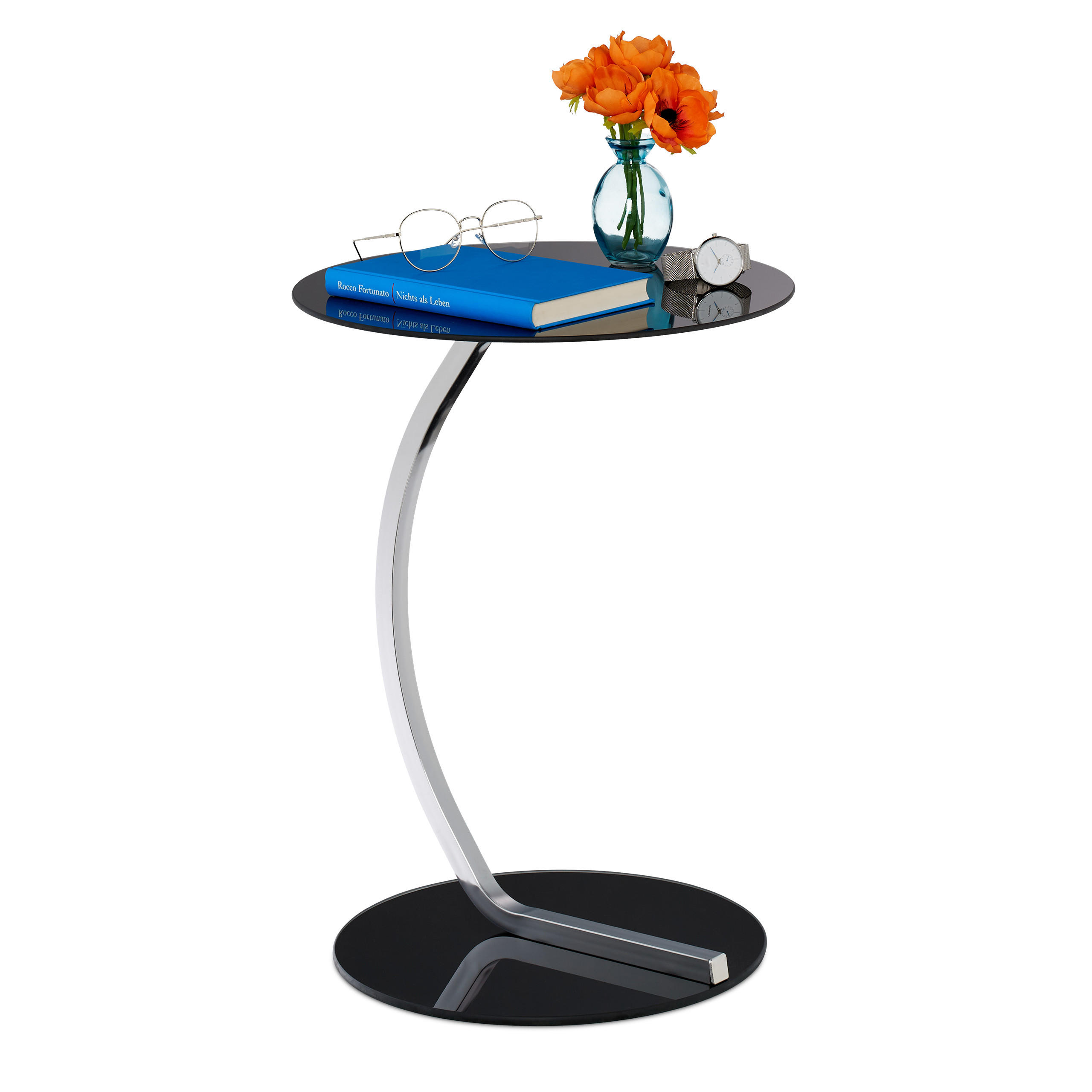 BEISTELLTISCH - Schwarz, Glas/Metall (40/40/55cm) - Relaxdays