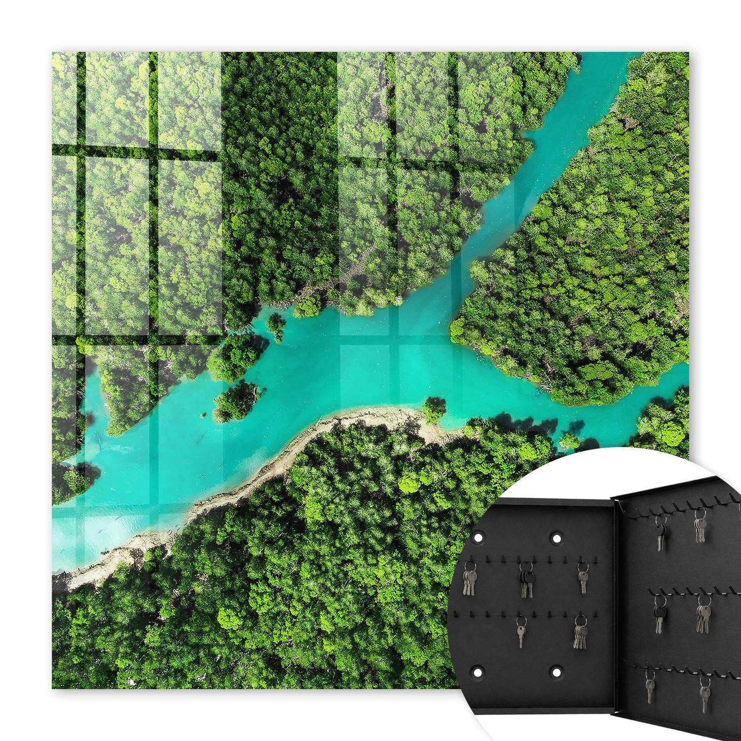 SCHLÜSSELBOX Schwarz 30x30 cm- Türöffnung nach rechts - Grünes Paradies - Grün, Metall (30/30/5cm) - TULUP