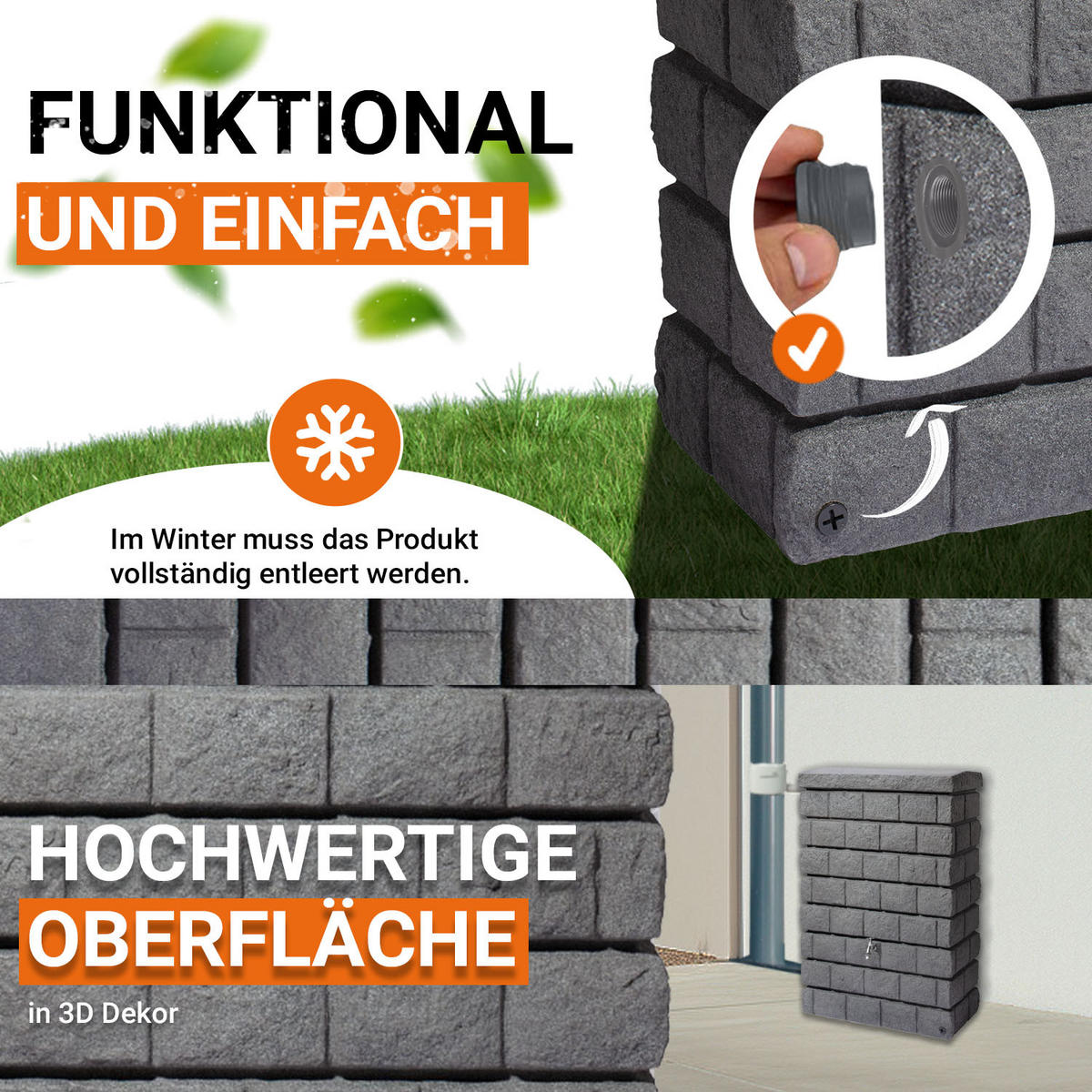 JUNIOR Wandtank 300 L, dark e - Hellgrau, Kunststoff (40/118/80cm) - GARANTIA