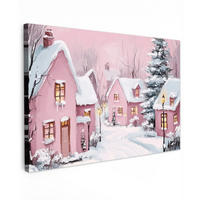 LEINWANDBILD Weihnachtsdorf - Rosa - Winter - Schnee - Häuser Wohnzimmer Groß 120x80 cm - Altrosa, Textil (120/80cm) - MuchoWow