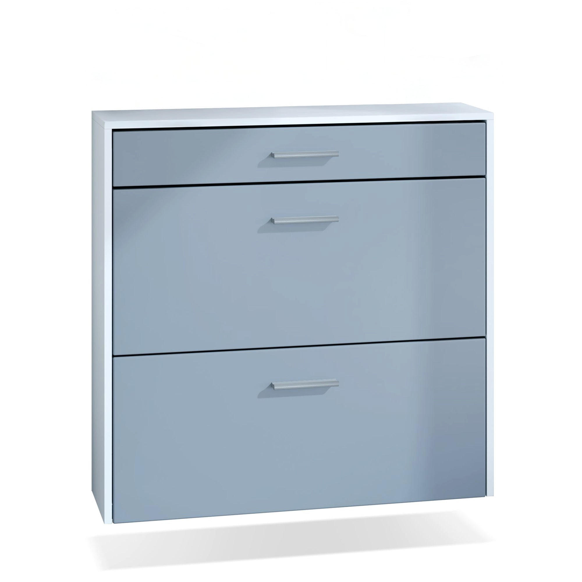 HÄNGENDER-SCHUHSCHRANK Roma Air Schmal mit 2 Klappen und 1 Schublade, Platzsparender Schuhkipper, Weiß matt/Beton Oxid Optik (89 x 87 x 23 cm) - Pastellblau, Holzwerkstoff (89/87/23cm) - InnoFurn