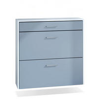 HÄNGENDER-SCHUHSCHRANK Roma Air Schmal mit 2 Klappen und 1 Schublade, Platzsparender Schuhkipper, Weiß matt/Beton Oxid Optik (89 x 87 x 23 cm) - Pastellblau, Holzwerkstoff (89/87/23cm) - InnoFurn