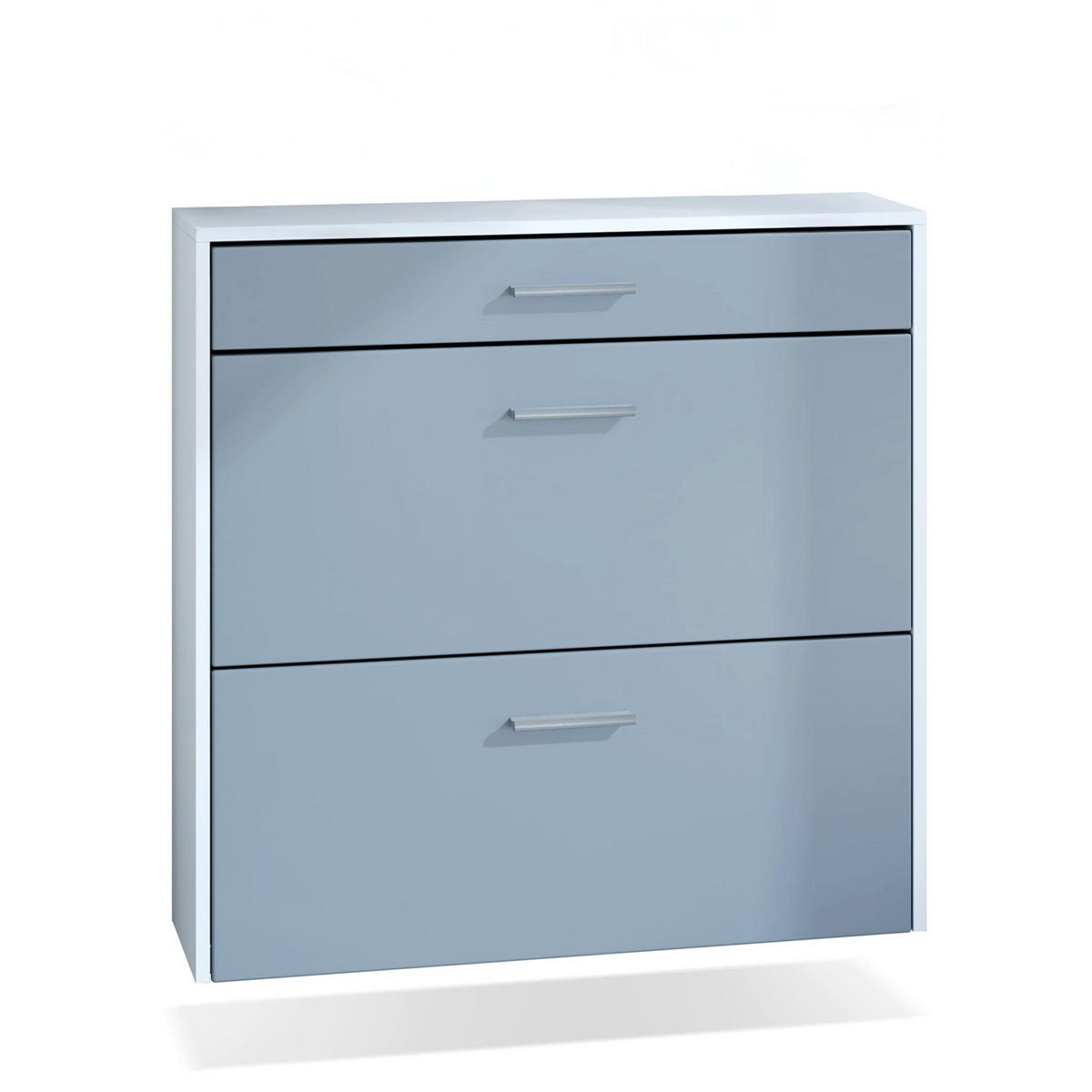 HÄNGENDER-SCHUHSCHRANK Roma Air Schmal mit 2 Klappen und 1 Schublade, Platzsparender Schuhkipper, Weiß matt/Beton Oxid Optik (89 x 87 x 23 cm) - Pastellblau, Holzwerkstoff (89/87/23cm) - InnoFurn