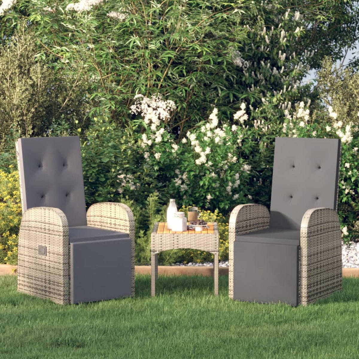 GARTEN-LIEGESTÜHLE Mit Kissen 2er Set Grau Poly Rattan - Grau, Kunststoff (57/106/69cm) - vidaXL