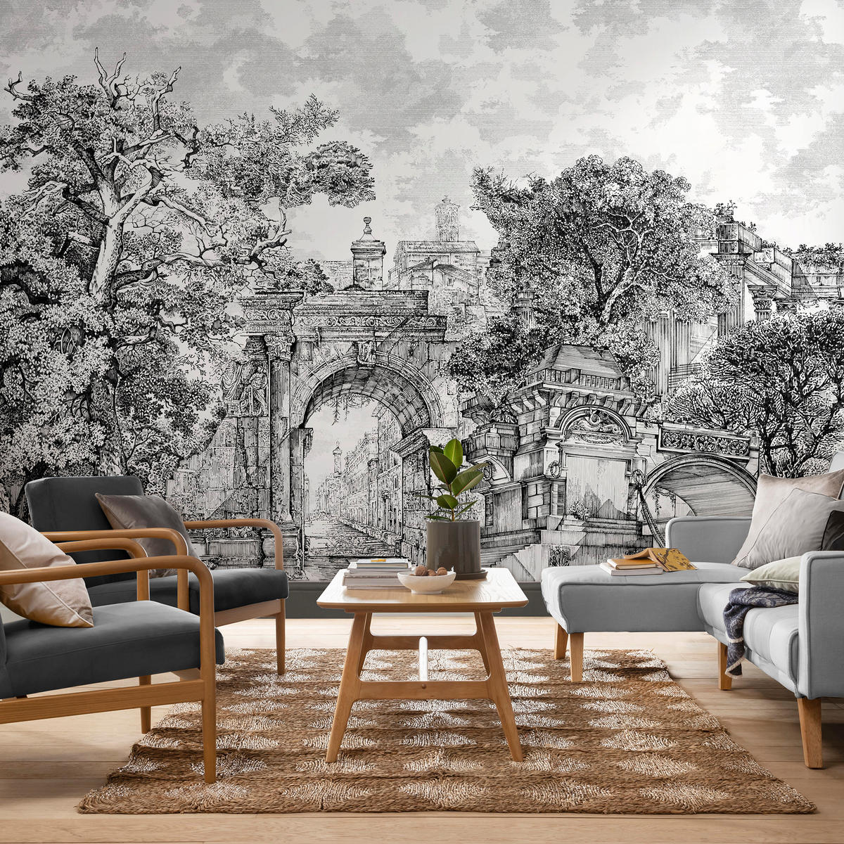 FOTOTAPETE Rivington Folly Skizze 250x400cm - Schwarz, Papier/Kunststoff (250/400cm) - Graham & Brown