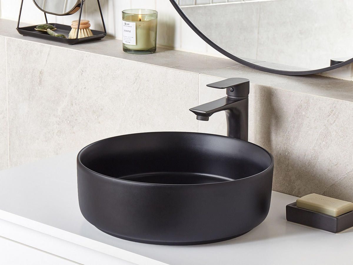 AUFSATZWASCHBECKEN Schwarz 36 cm Keramik Calig - Schwarz, Keramik (36/12/36cm) - Beliani