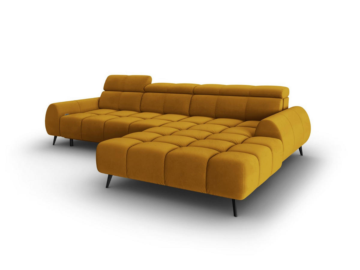ELEKTRISCHES-ECKSOFA rechts Alyse aus Samt gelb 5 Sitzplätze - Gelb, Textil (188/295cm) - Micadoni