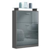 SCHUHSCHRANK Lavia Front in Grau Hochglanz - Grau, Holzwerkstoff (89/128/23cm) - Vladon