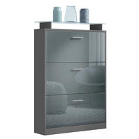 SCHUHSCHRANK Lavia Front in Grau Hochglanz - Grau, Holzwerkstoff (89/128/23cm) - Vladon