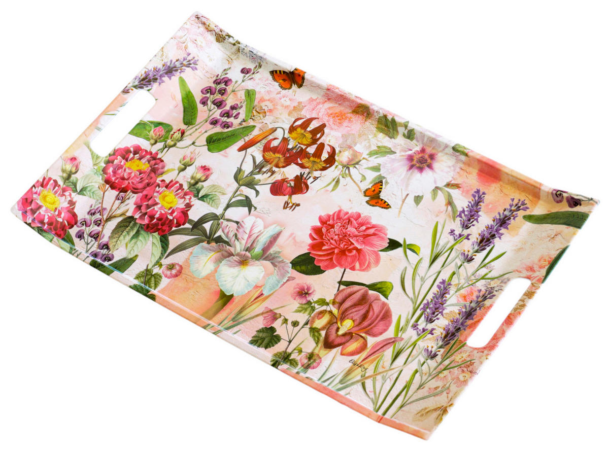 TABLETT Wildblumen, rechteckige Serviertablett mit Griff 54x35 cm - Dunkelrosa, Kunststoff (35/3/54cm) - Lashuma