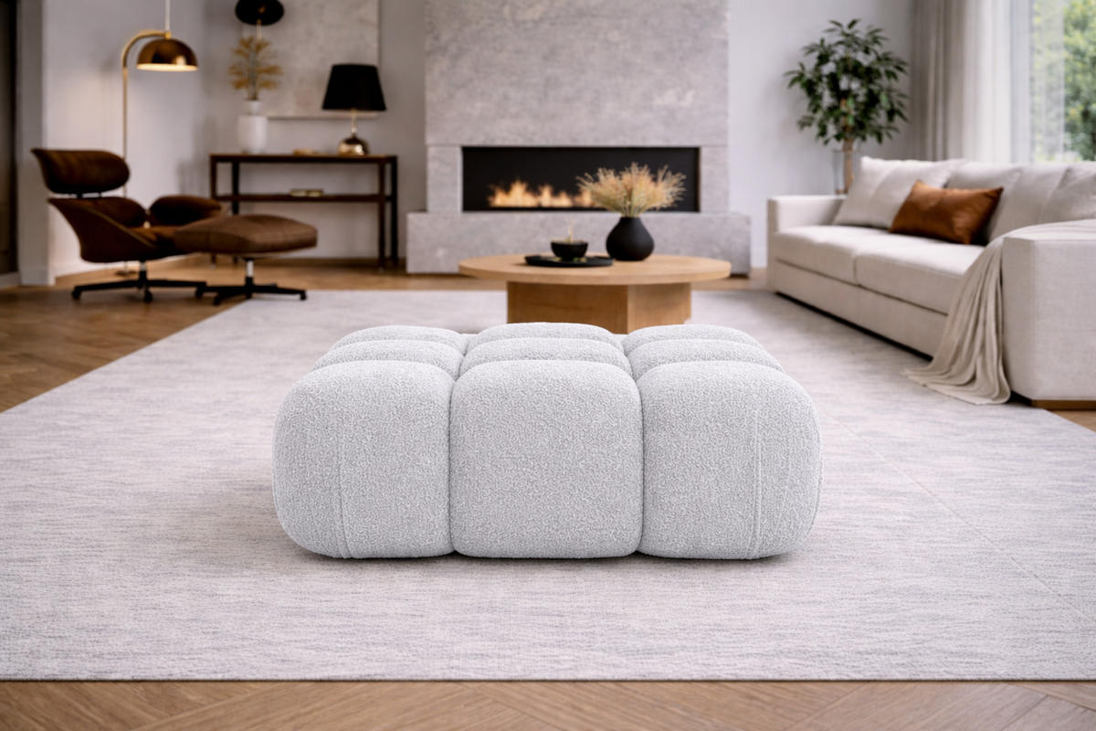 HOCKER Modularer, Bouclé-Stoff Abriamo, Hellgrau, Selia - Hellgrau, Holz (95/40/95cm) - Kaiser Möbel