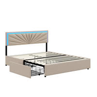 POLSTERBETT 160x200 cm 4 Schubladen LED Lattenrost Leinen beige - Beige, Holz (160/200cm) - Fortuna Lai