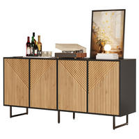 SIDEBOARD 160/40/75 cm mit 4 Türen und 8 Fächern, aus Spanplatte mit Eisenfüßen, Naturholz/Schwarz - Naturfarben, Holzwerkstoff (160/75/40cm) - Redom