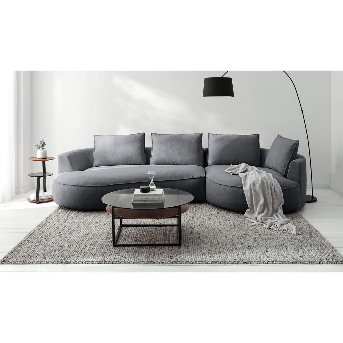 BIGSOFA - Grau, Kunststoff/Textil (322/82/154cm) - home24