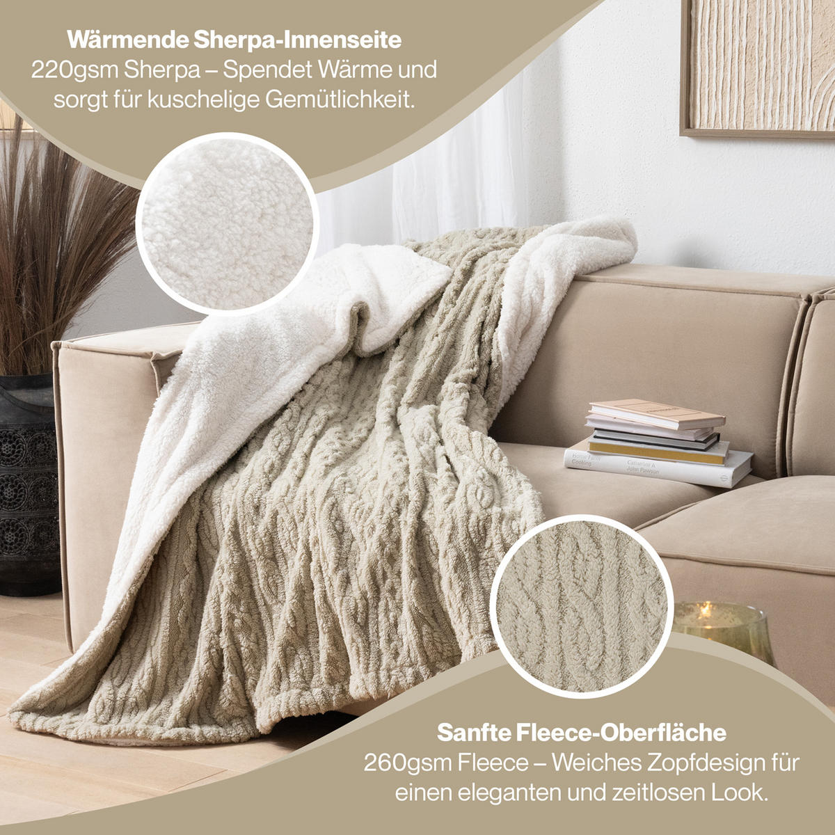 KUSCHELDECKE 230/270 cm, Sandfarben & Beige - Sandfarben/Sonoma Eiche, Textil (230/270cm) - Blumtal