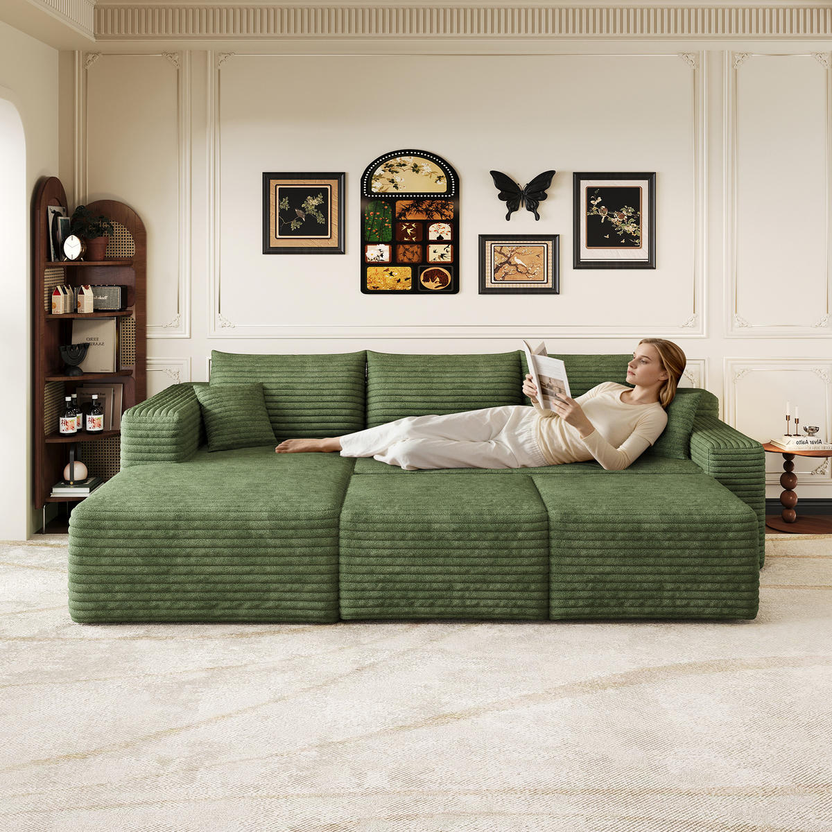 WOHNLANDSCHAFT Cord Grün ohne Montage - Grün, Textil (241/58/151cm) - WISHDOR