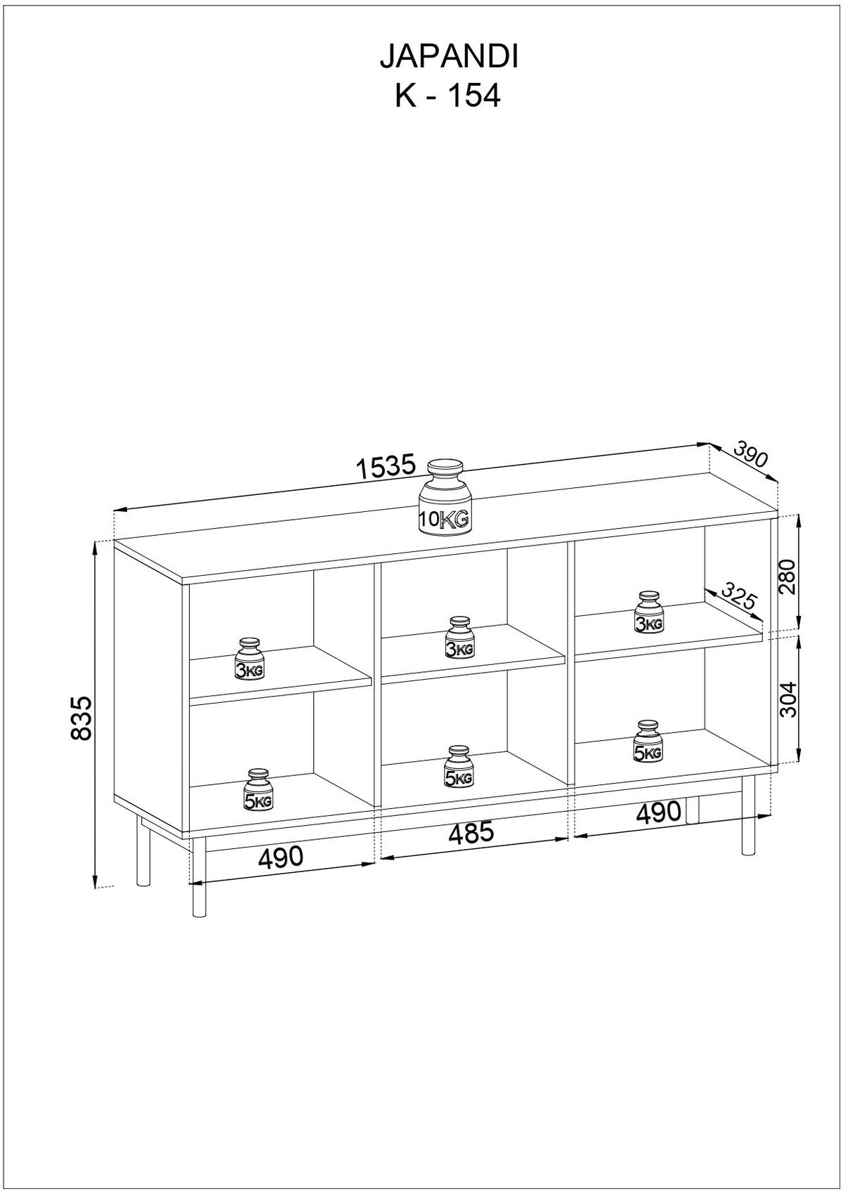 KOMMODE – K154 – 154 cm – JAPANDI – Eichefarben - Eichefarben, Holzwerkstoff (153.5/83.5/39cm) - hi-markt