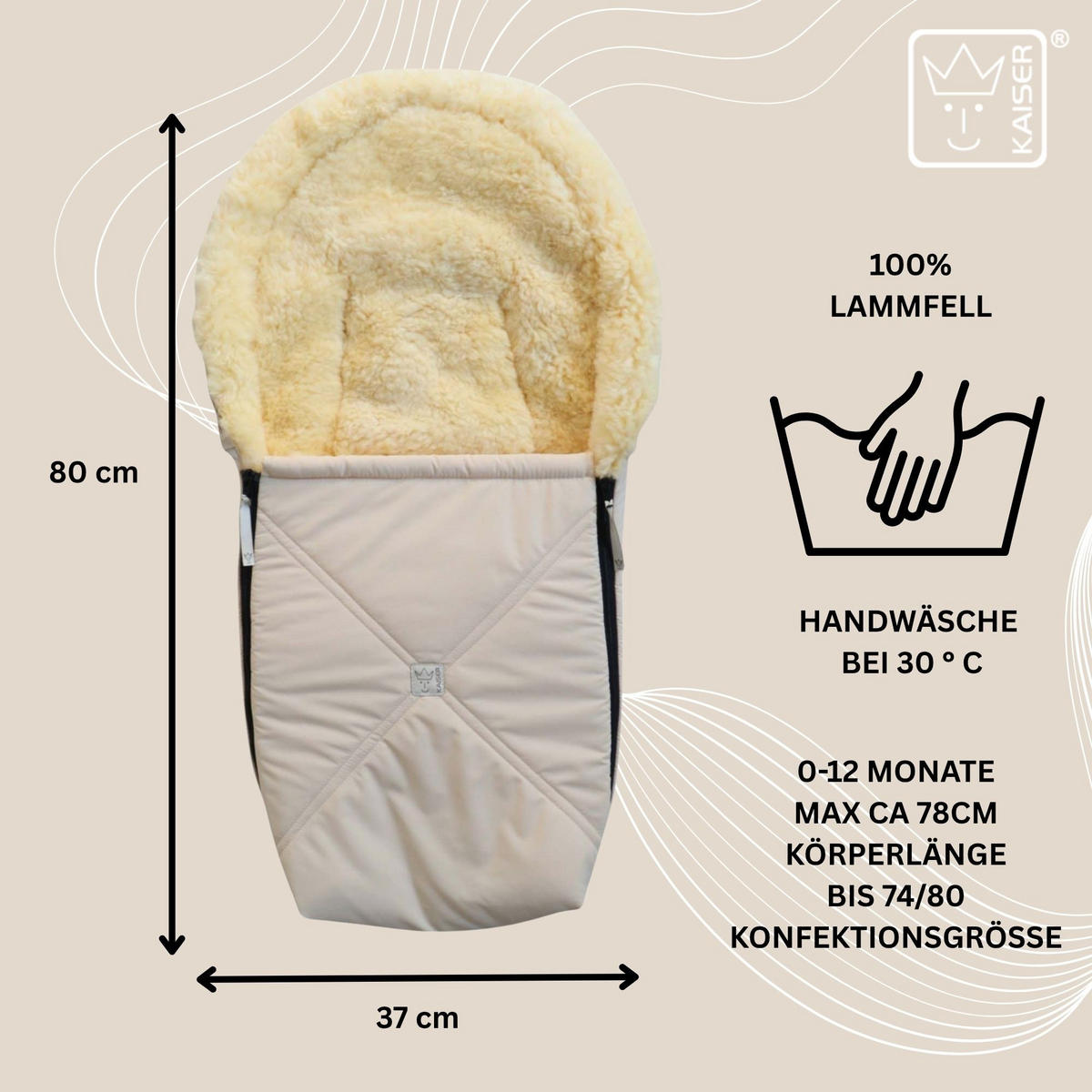 LAMMFELL-BABYSCHALENFUSSSACK Emmy, cream - Sandfarben, Fell (37/10/80cm) - Kaiserbaby