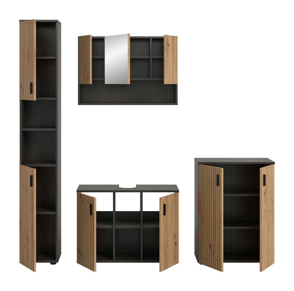 BAD-SET MONE 4-tlg. (B/H/T: ca. 200/192/30 cm) in Basalt grau/Artisan Oak Nachbildung - Grau, Holzwerkstoff (200/192/30cm)