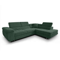 ECKSOFA L Form Konak Flaschengrün 276/201/90 cm Rechts mit Schlaffunktion - Dunkelgrün/Silberfarben, Textil/Metall (276/203cm) - AX Living