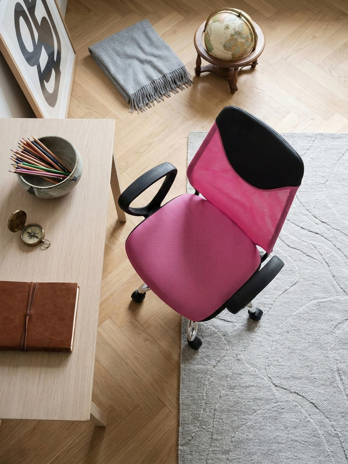 JUGENDDREHSTUHL Nylon Ergonomisch Höhenverstellbar DAVOS, Rosa 60x60x101 cm - Silberfarben/Schwarz, Textil/Metall (60/101/60cm) - KADIMA DESIGN