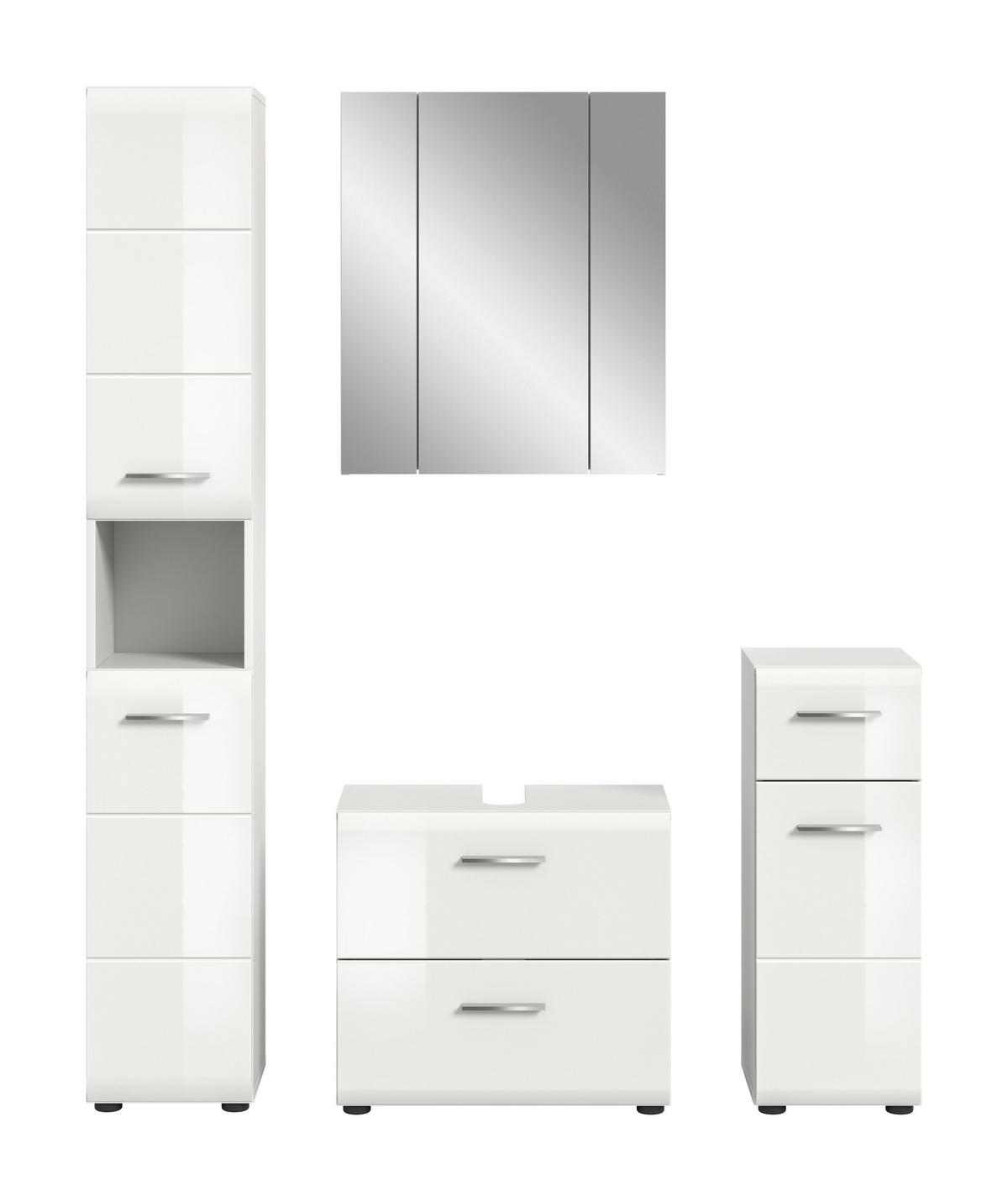 BADEZIMMER 4 tlg. Alba Bad in weiß und weiß hochglanz B/H/T: 150x185x30 cm - Weiß, Holz (150/185/30cm)