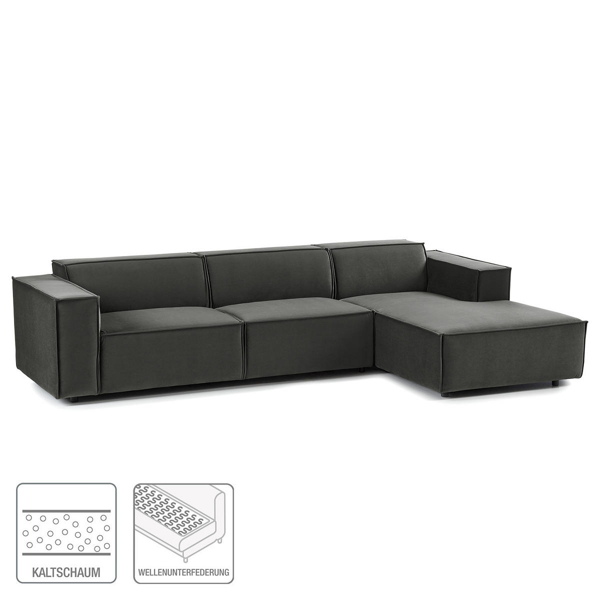 ECKSOFA mit Longchair - Schwarz/Grau, Kunststoff/Textil (294/177cm) - home24