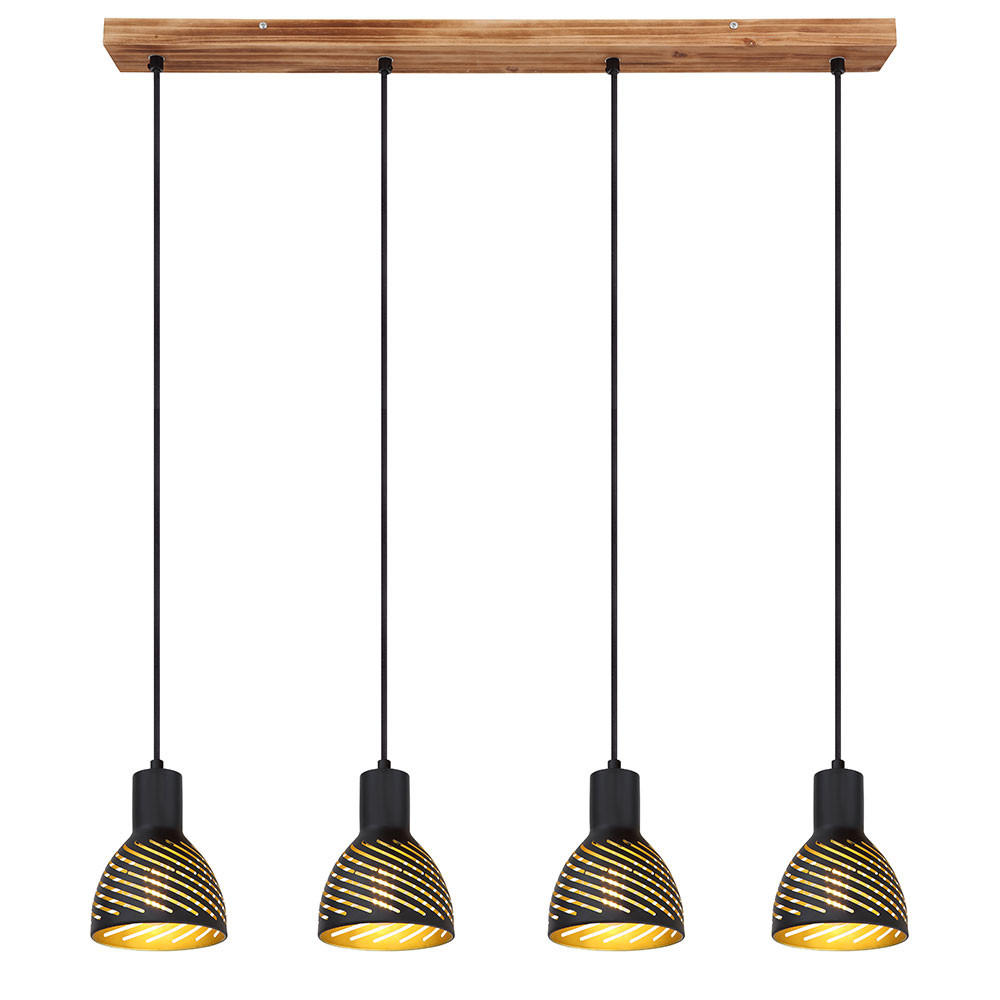 LED HÄNGELEUCHTE Metall Schwarz Gold Holzoptik - Schwarz, Metall (90/12.5/120cm) - Globo Lighting