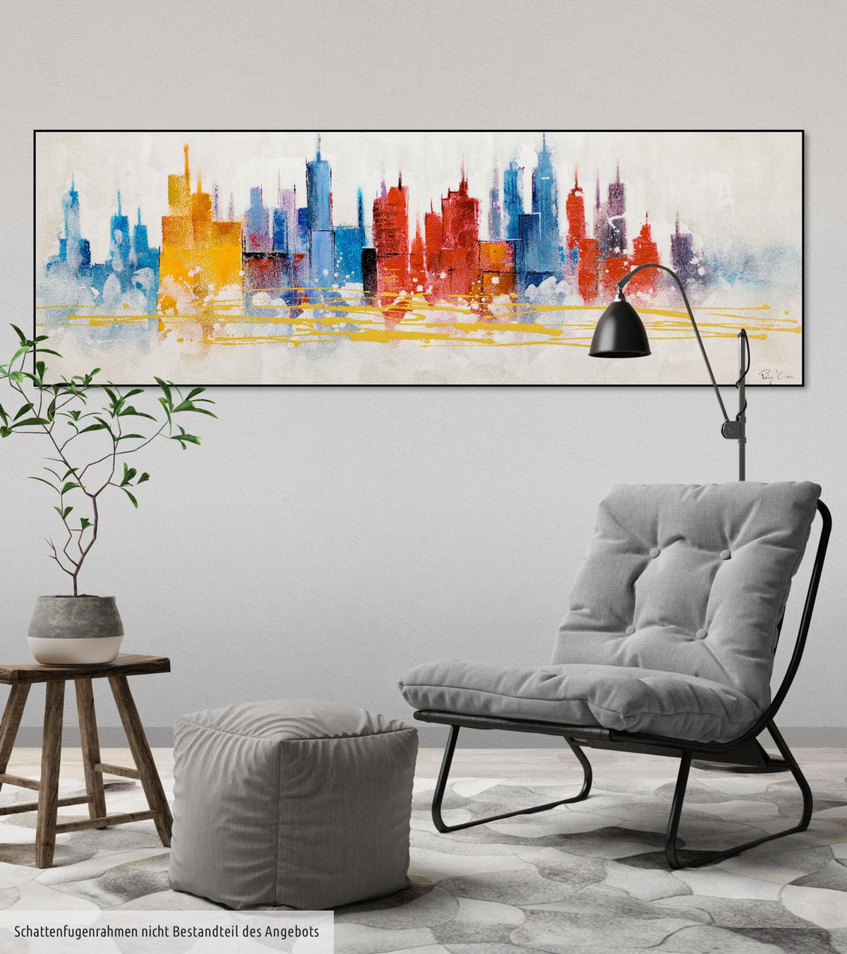 ACRYLBILD HANDGEMALT 150/50 cm - Blau/Gelb, Holz/Textil (150/50cm) - KUNSTLOFT