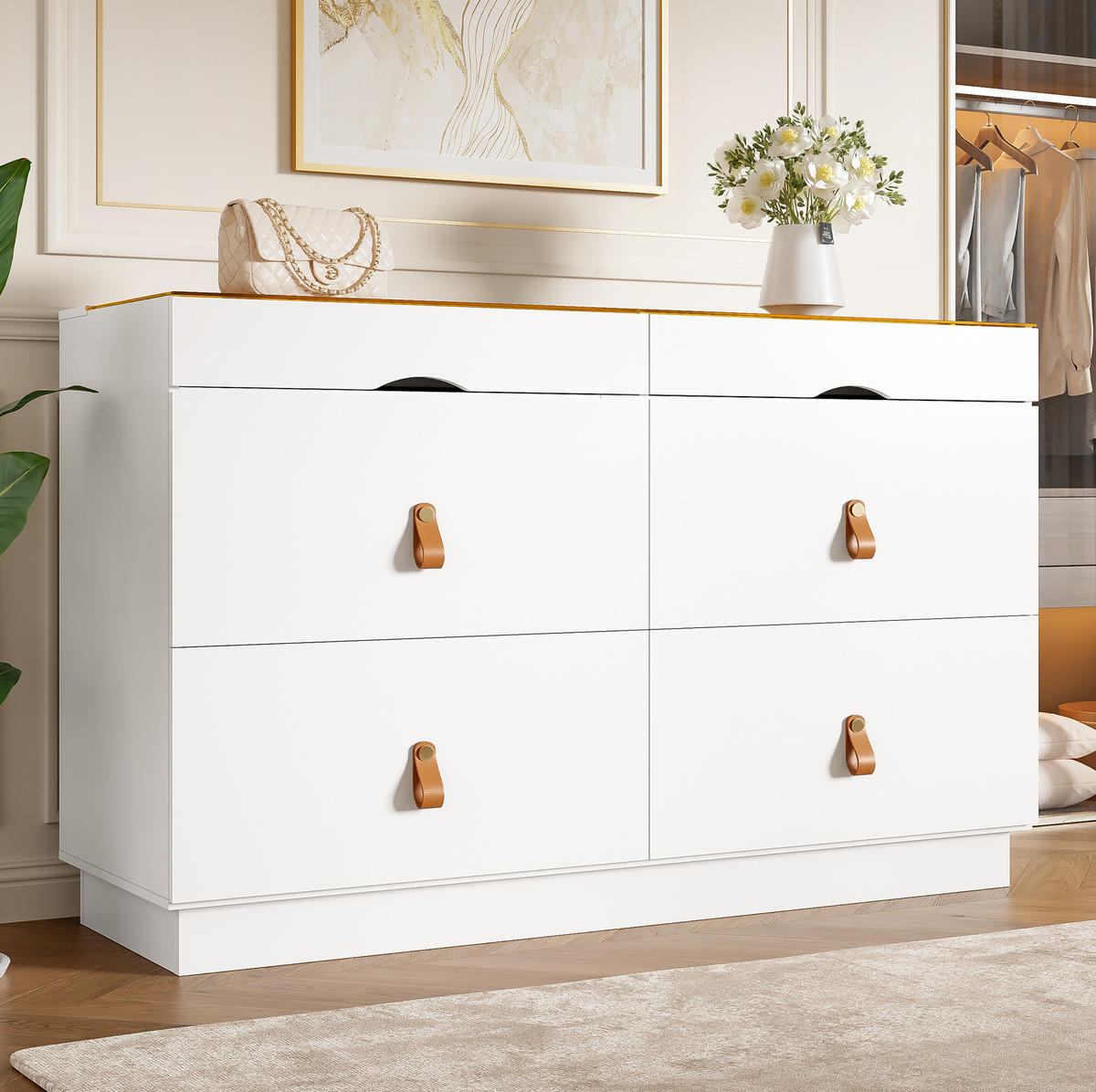 SIDEBOARD se skleněnou deskou, 120/40/78 cm, bílá, 6 zásuvek - bílá, kompozitní dřevo (120/78/40cm) - Modenvie