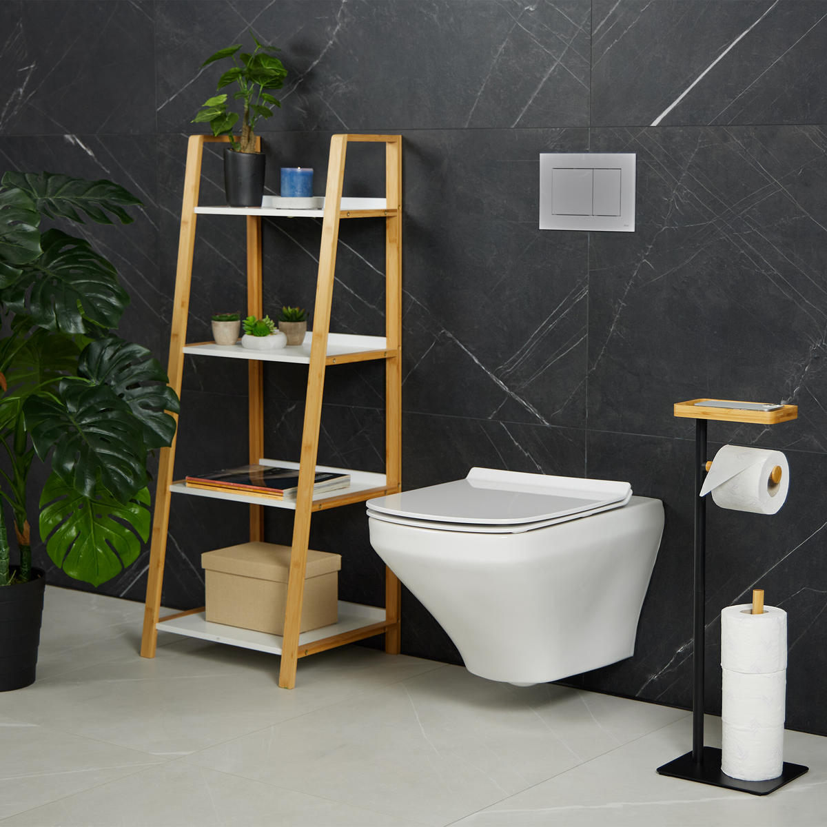 TOILETTENPAPIERHALTER - Schwarz, Holz/Kunststoff (22/65/18cm) - Relaxdays