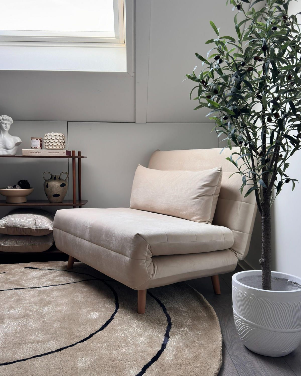 1-SITZER-SCHLAFSOFA Samtstoff Creme Setten - Creme, Textil (104/82/190cm) - Beliani