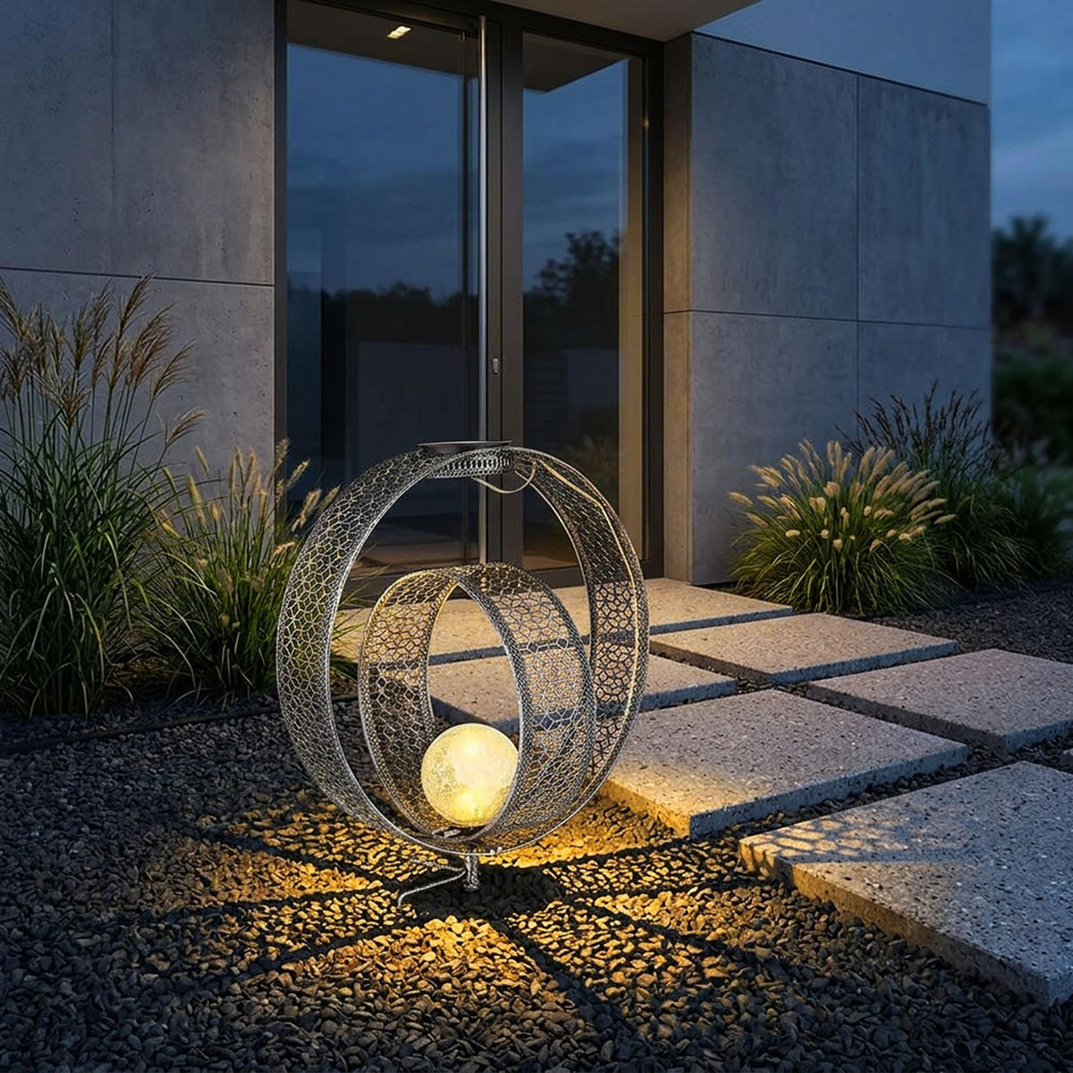 LED AUSSENLEUCHTE Solarleuchte Silber - Silberfarben, Glas (30/20/42cm) - Globo Lighting