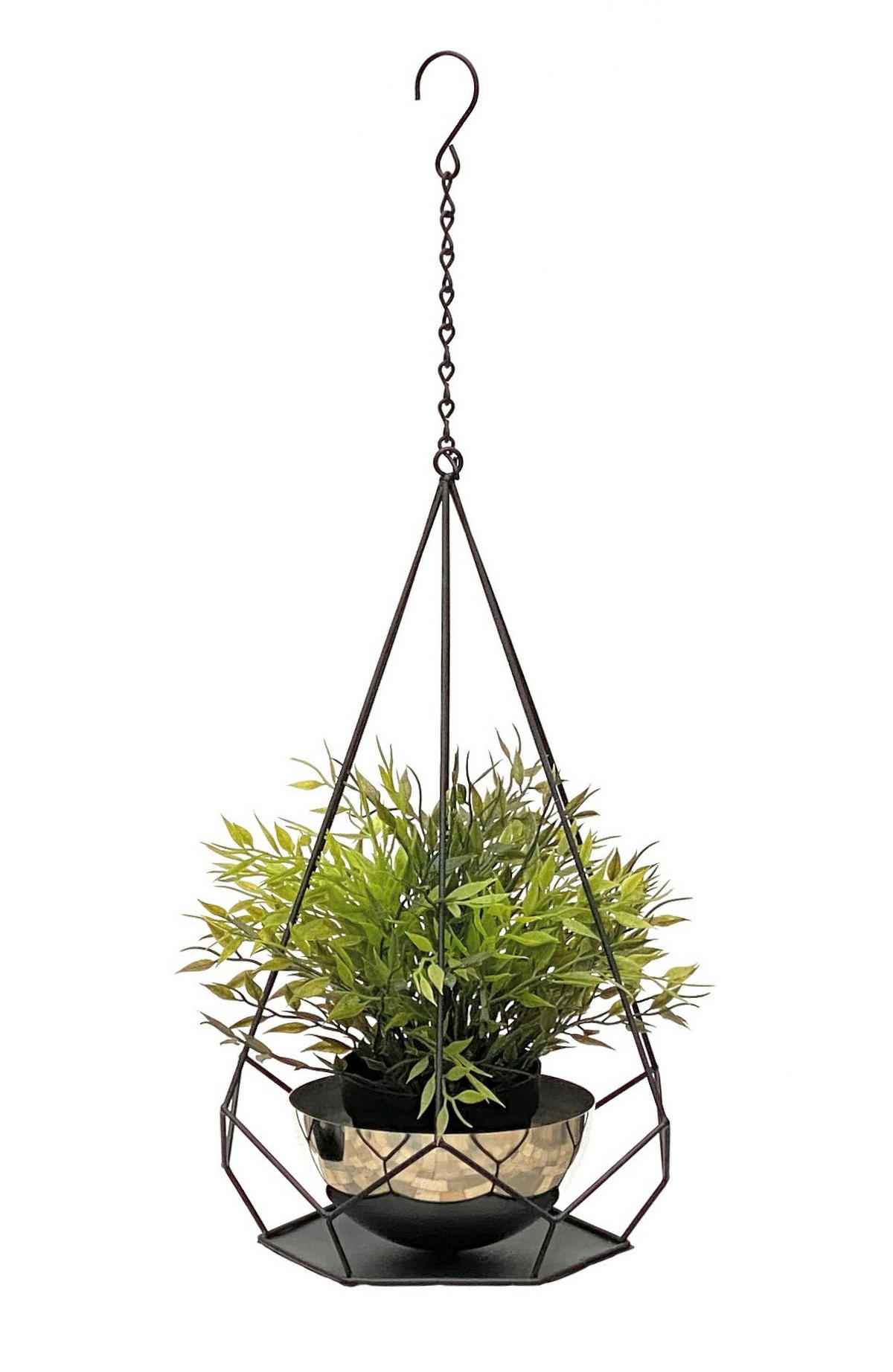 BLUMENAMPEL Innen Metall Wand 59 cm 96095 S mit Topf 6 Ecken - Schwarz, Metall (15/7.5/15cm) - DanDiBo