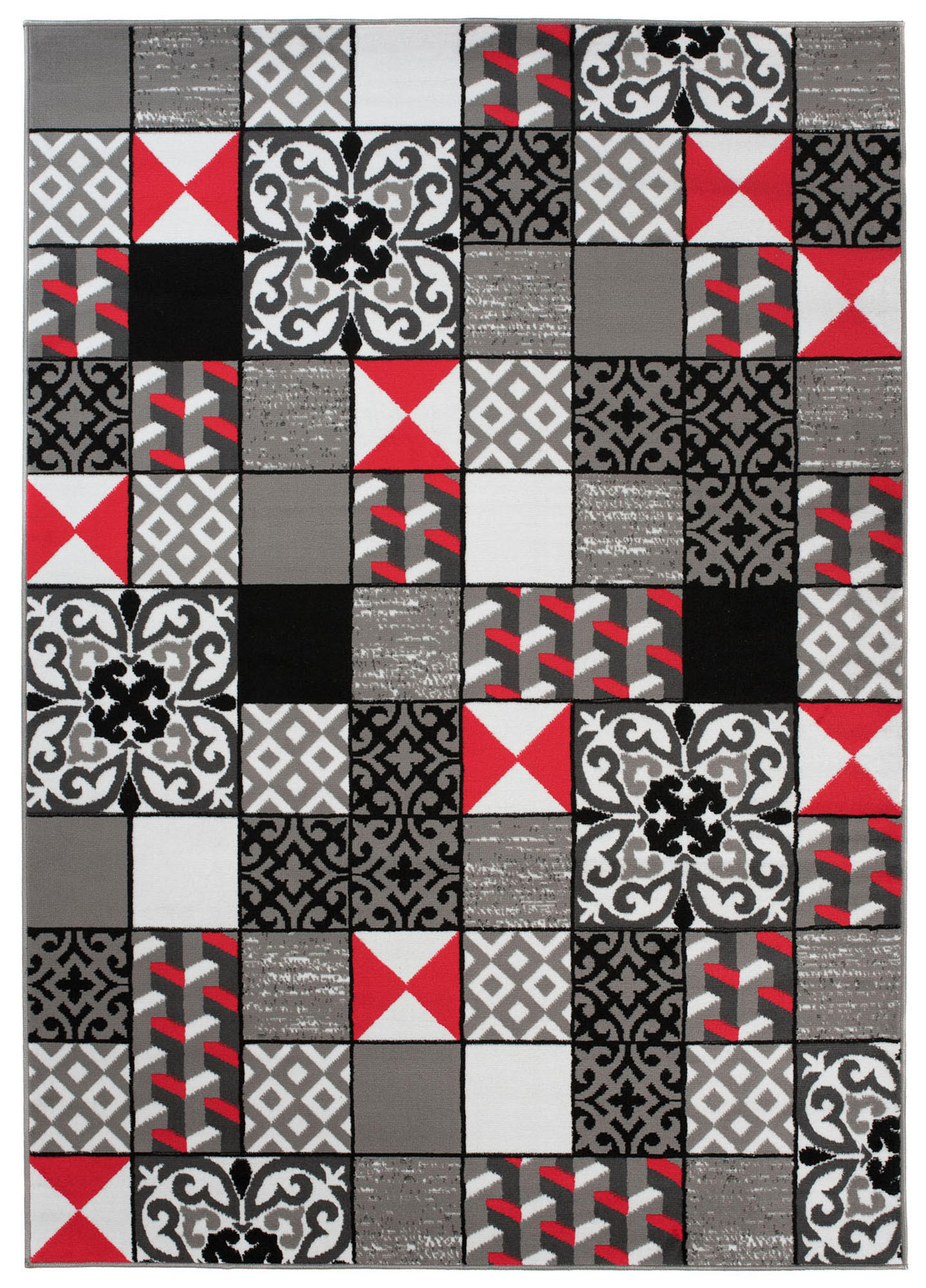 TEPPICH MAYA Rot Mosaik Karo Floral 250/300 cm - Rot, Textil (250/300cm) - Tapiso