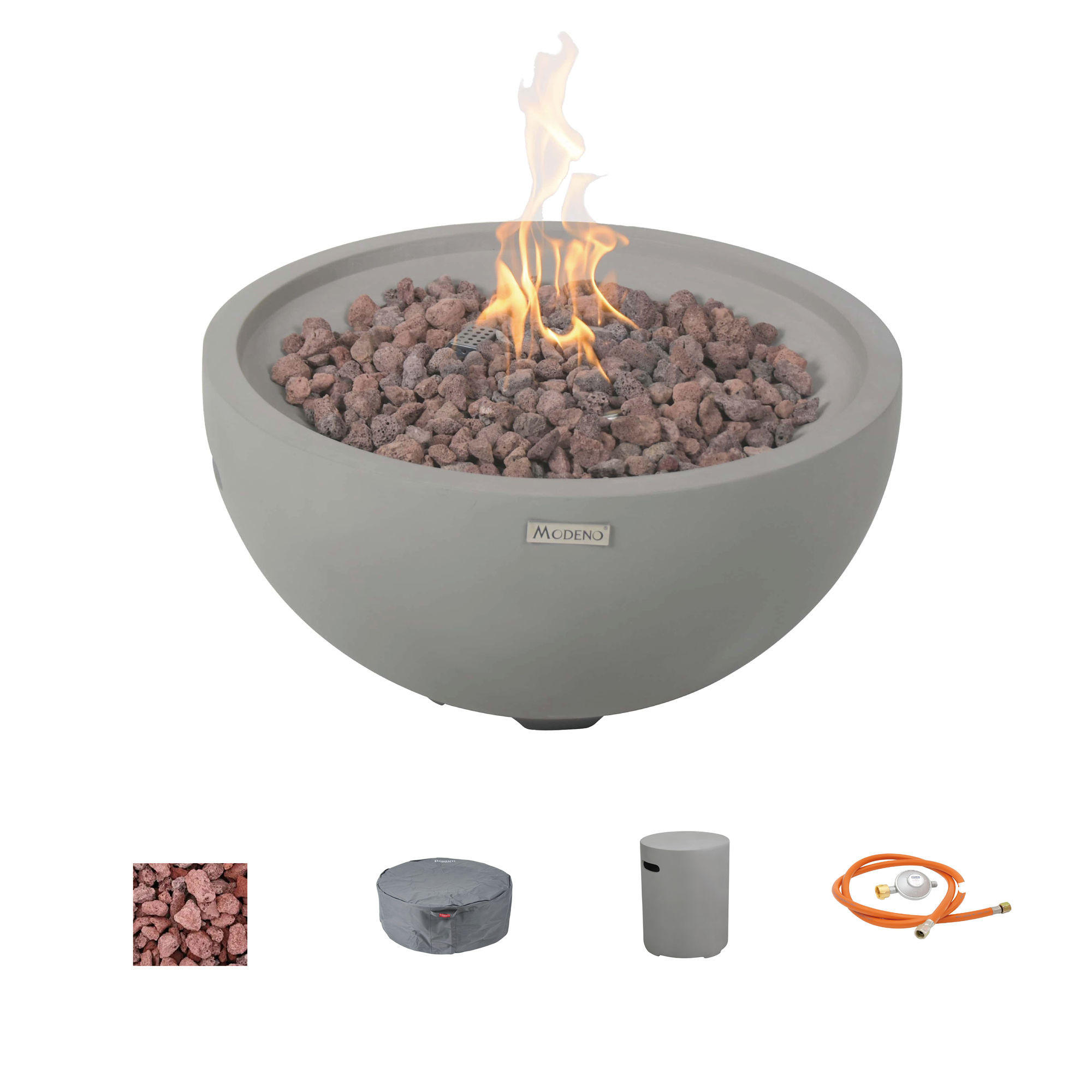 FEUERTISCH Nantucket Gasfeuerstelle aus GF-Beton - 2-tlg. Set inkl. Gasflaschen-Abdeckung - Hellgrau, Naturmaterialien (68/36/68cm) - Elementi