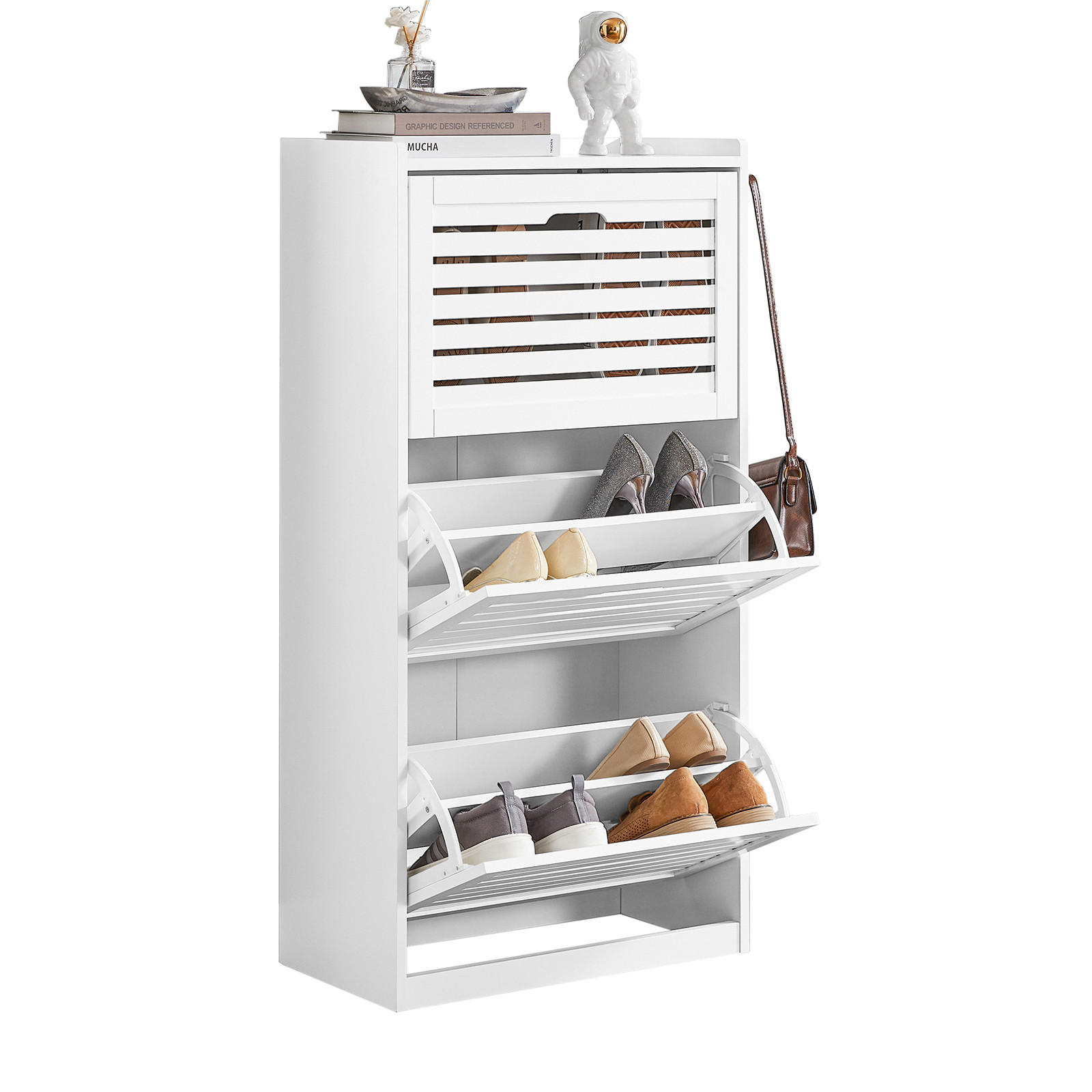 SoBuy BOTNÍK se třemi dveřmi Bílá 55x30x112cm Moderní
