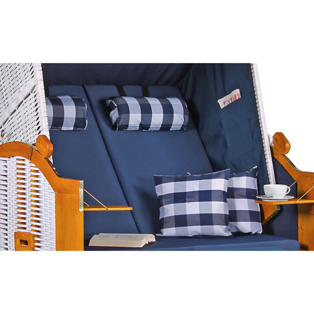 STRANDKORB Ostsee 2-Sitzer PE weiß - Blau/Weiß, Metall (120/160/80cm) - Mr. Deko